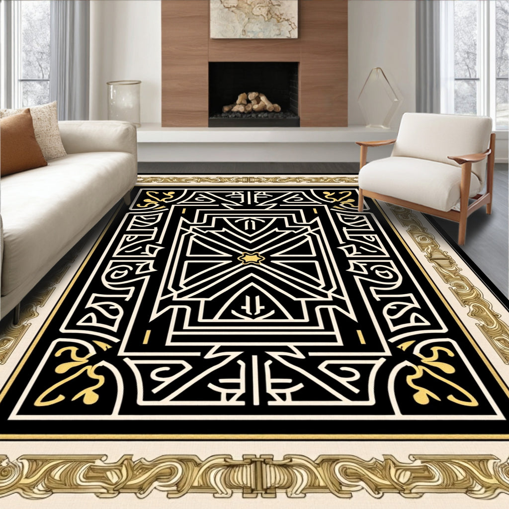 Gilded Black Geometric Maze Rug