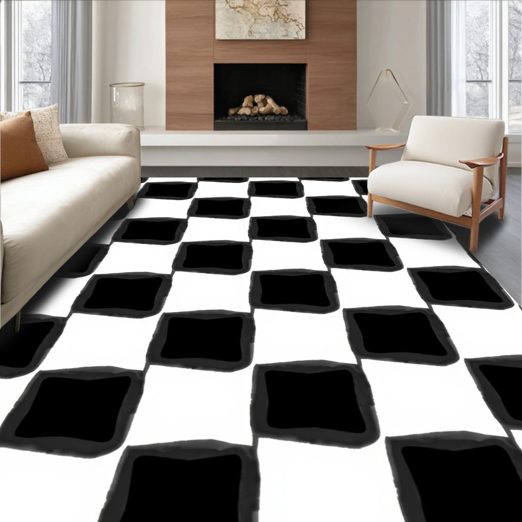 Classic Monochrome Checkerboard Squares Rug