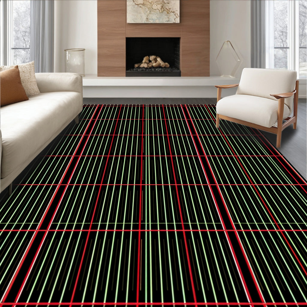 Modern Red Black Vertical Stripe Rug