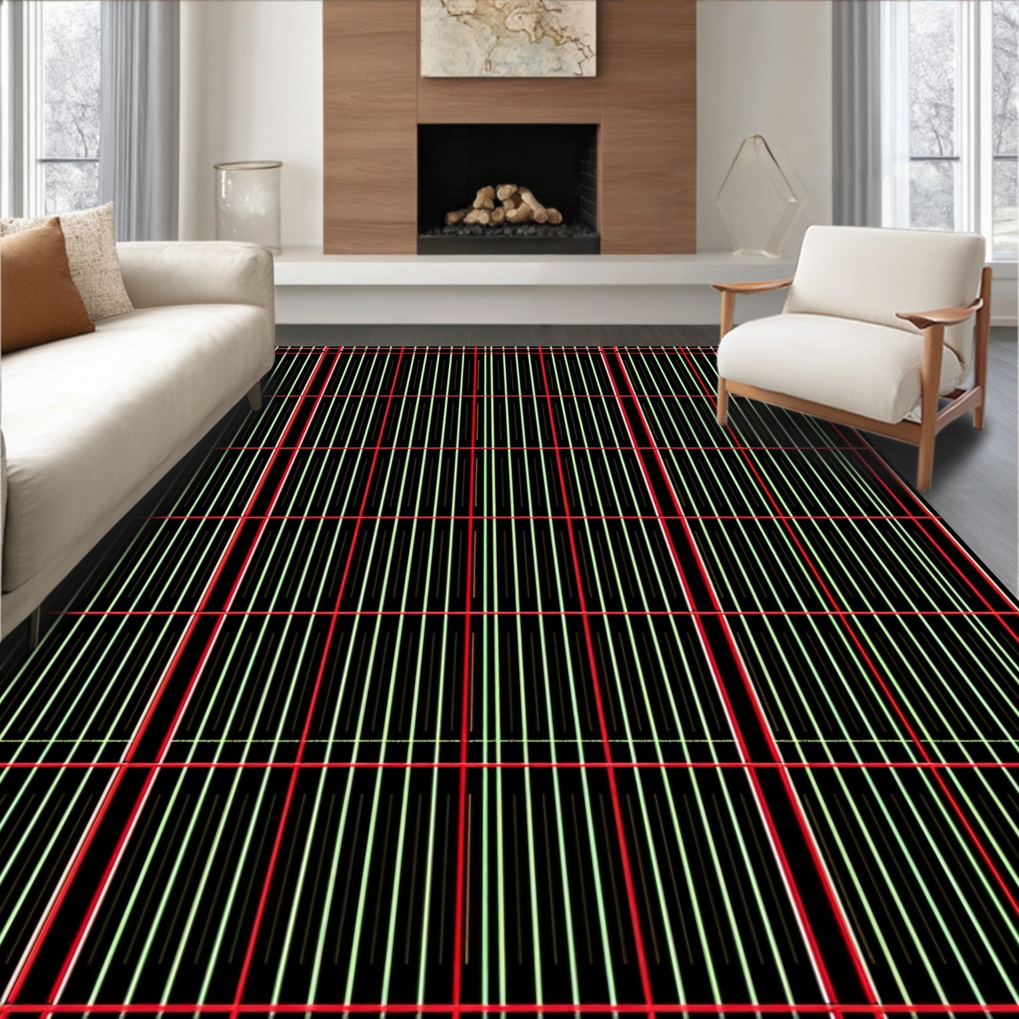 Modern Red Black Vertical Stripe Rug