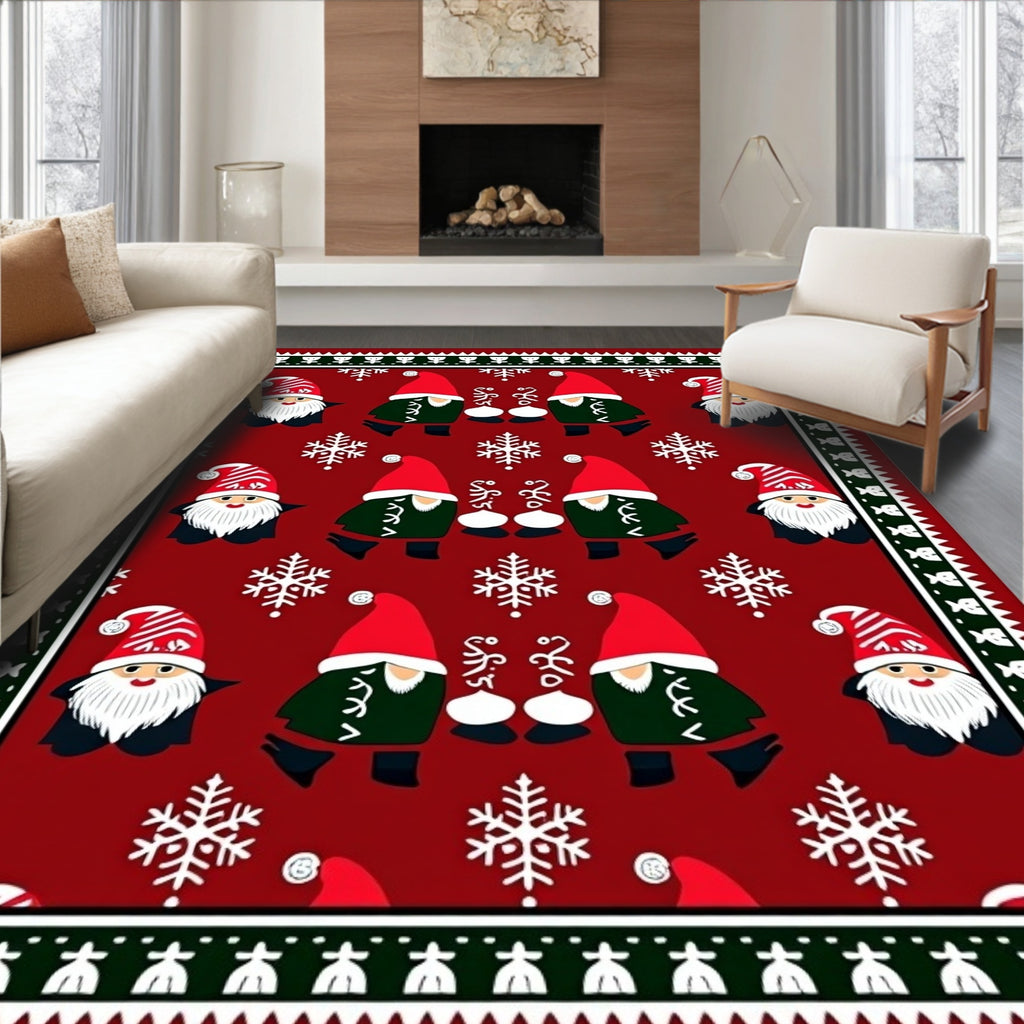 Christmas Gnome Red Snowflake Festive Rug