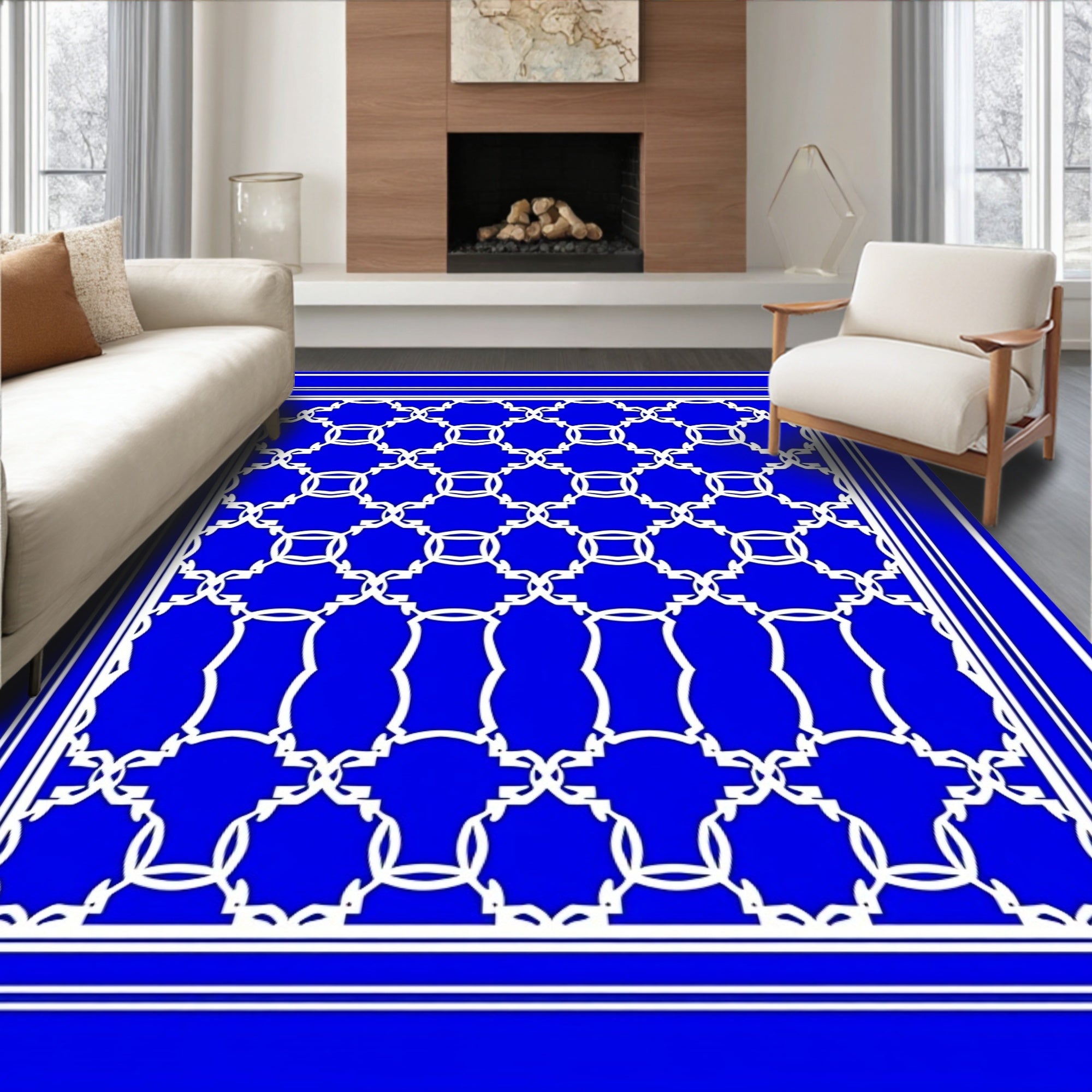 Vibrant Blue Interlocking Chain Rug