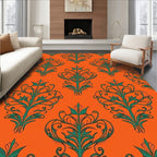 Orange Teal Vintage Floral Scroll Rug