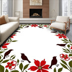 Crimson Floral Birds Border Rug