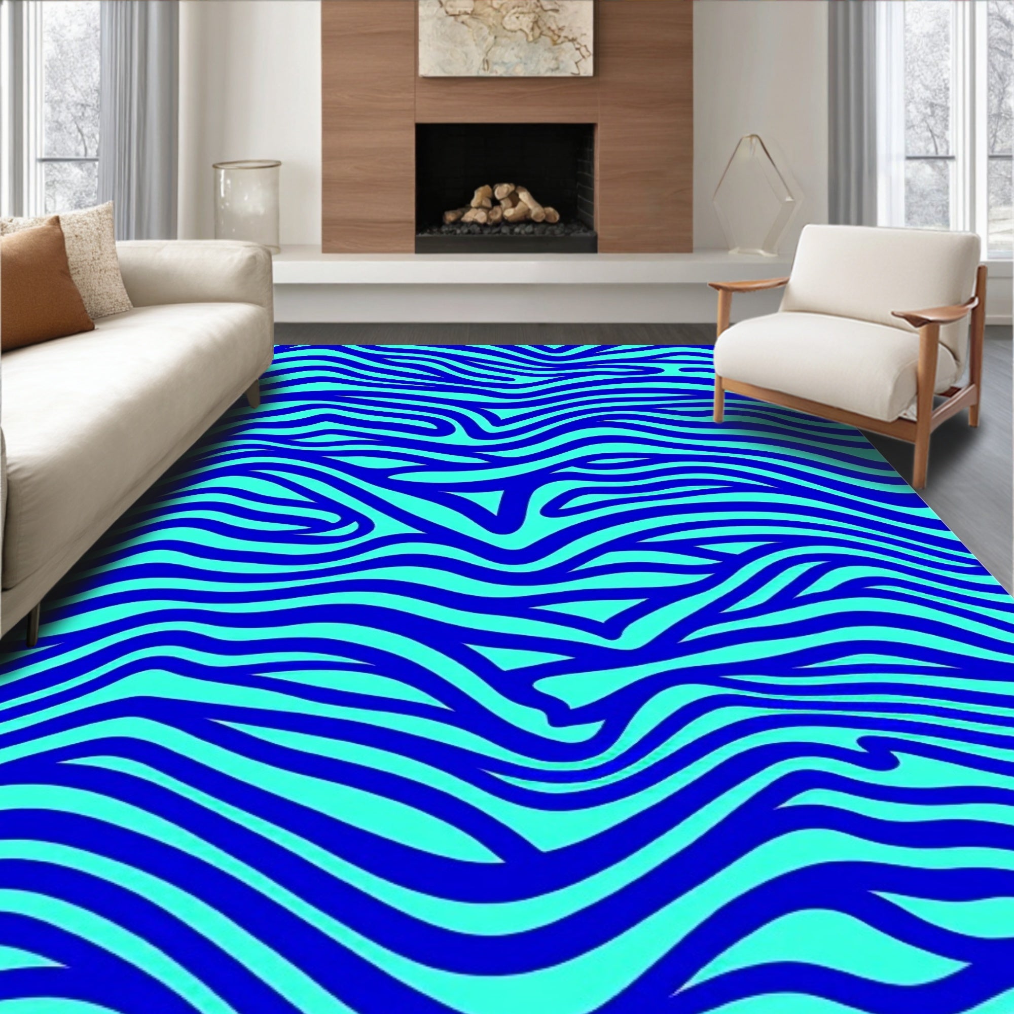Bold Blue Aquatic Flow Rug