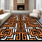 Orange Black White Circuit Maze Rug