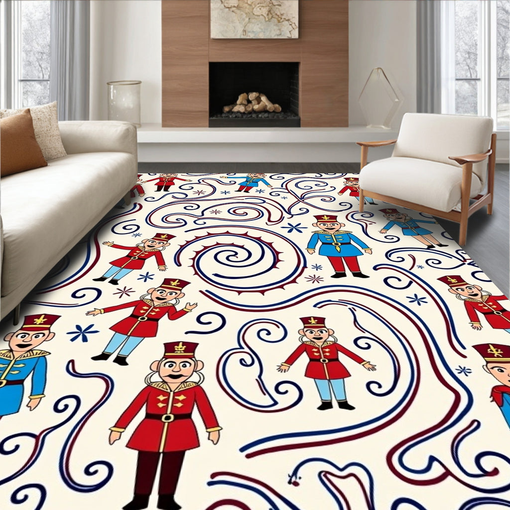 Festive Red Blue Soldier Swirl Rug