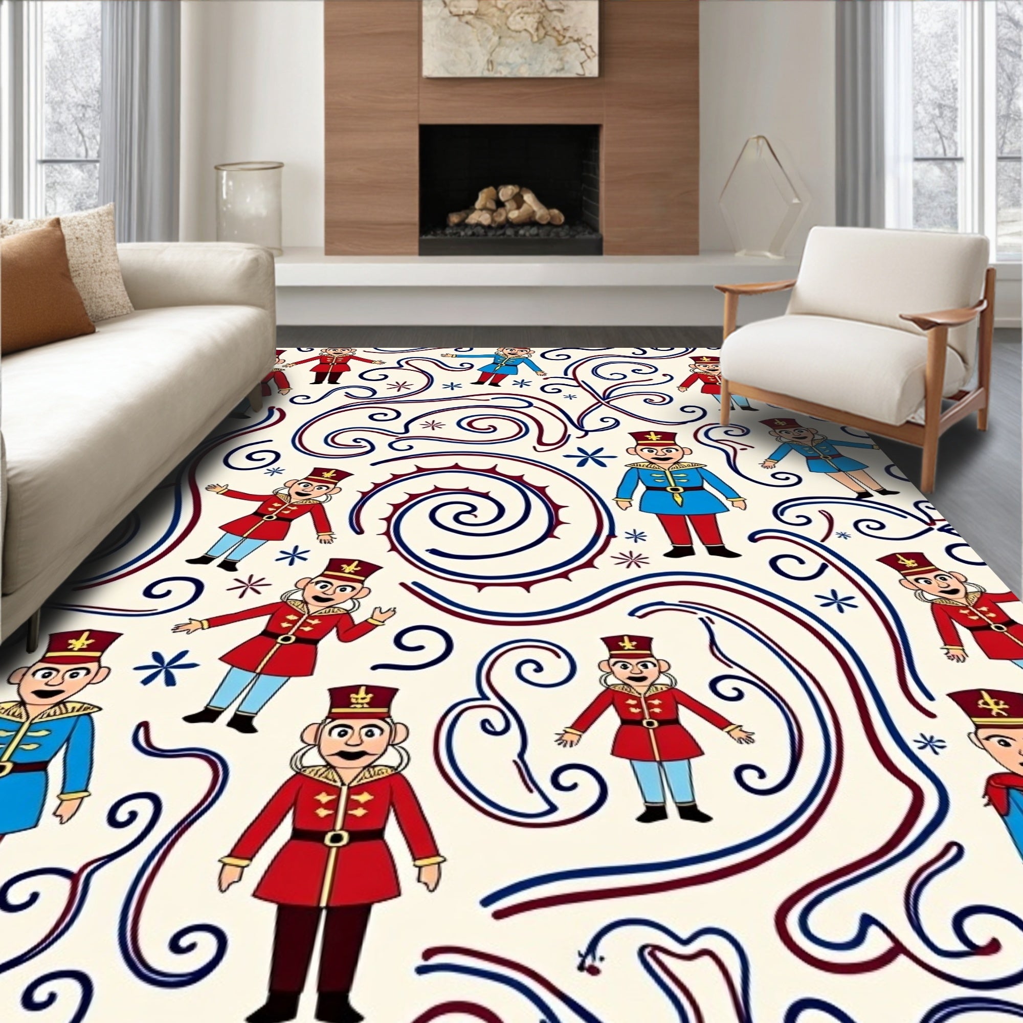 Festive Red Blue Soldier Swirl Rug