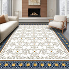 Elegant Navy Golden Flourish Border Rug