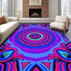 Vibrant Blue Pink Symmetrical Mandala Rug