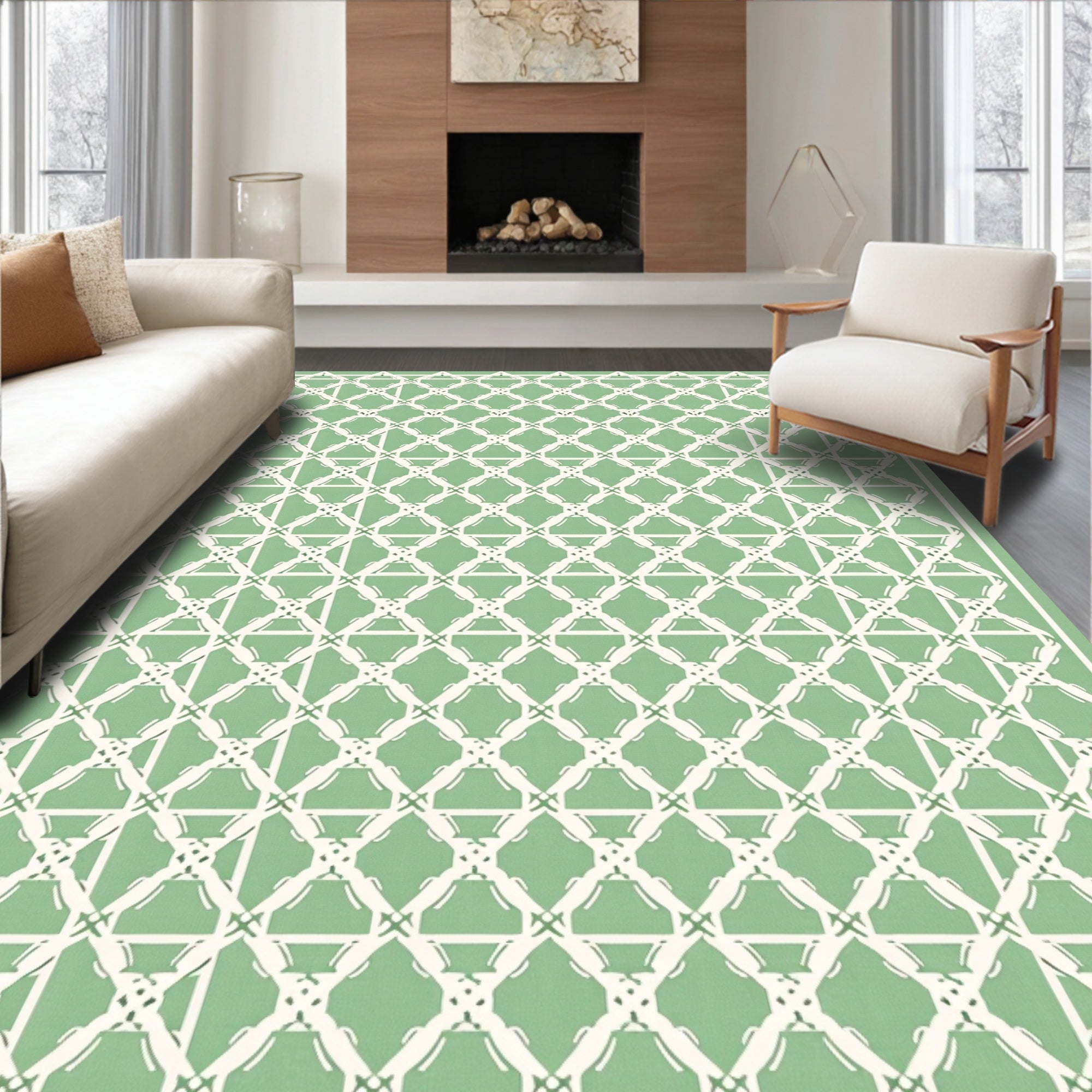 Mint Green Lattice Trellis Rug