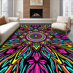 Vibrant Neon Psychedelic Sunburst Rug