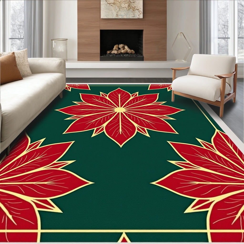 Crimson Floral Laurel Border Rug