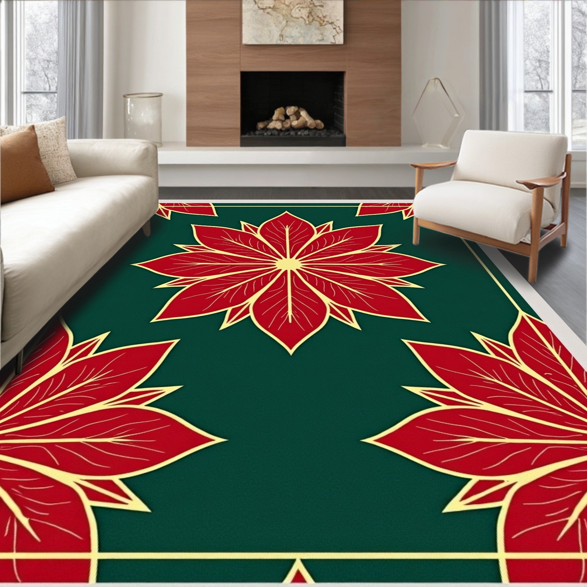 Crimson Floral Laurel Border Rug