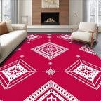 Crimson White Diamond Folk Art Rug