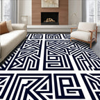 Navy White Geometric Maze Rug
