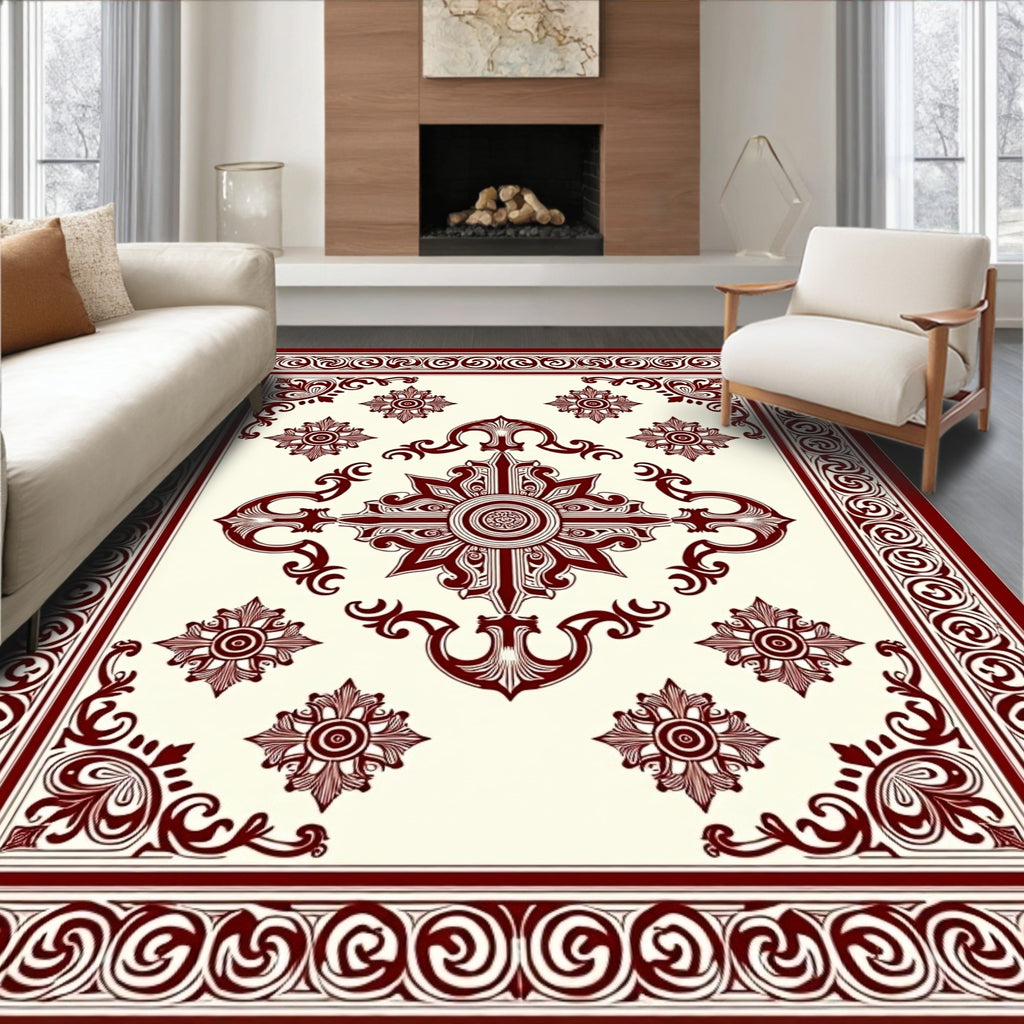 Deep Burgundy Medallion Border Rug