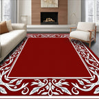 Ornate Red Leaf Vine Border Rug
