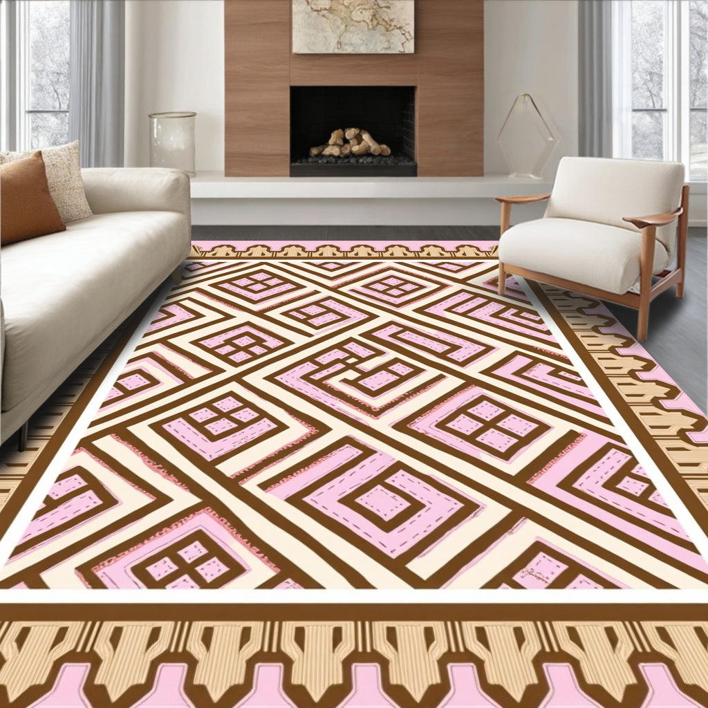 Geometric Pink Cubes Diamond Rug