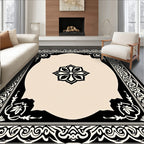 Black Ivory Floral Crested Frame Rug