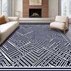 Abstract Navy Geometric Maze Rug