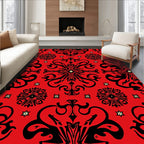 Bold Scarlet Black Baroque Flourish Rug