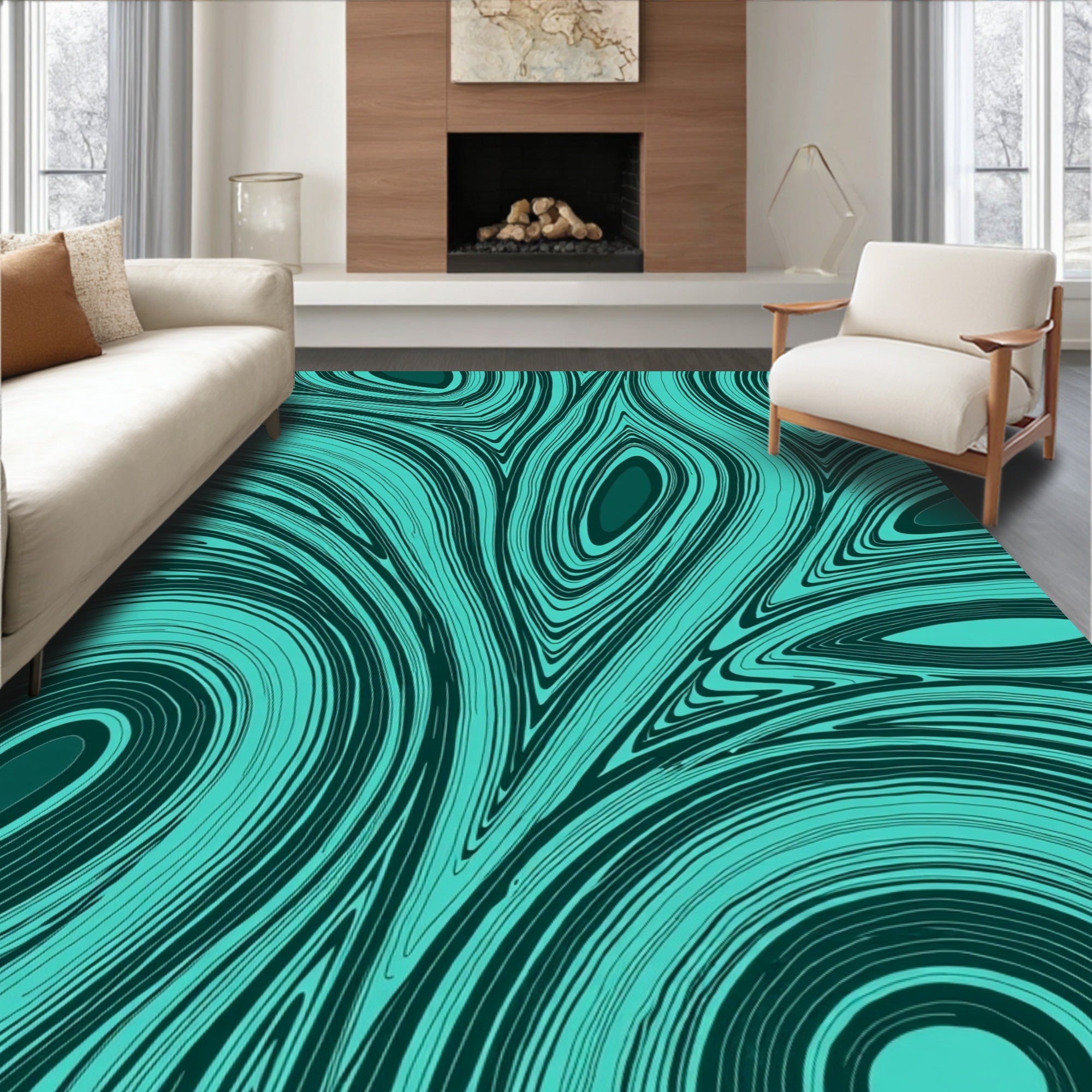 Teal Swirl Flow Abstract Rug