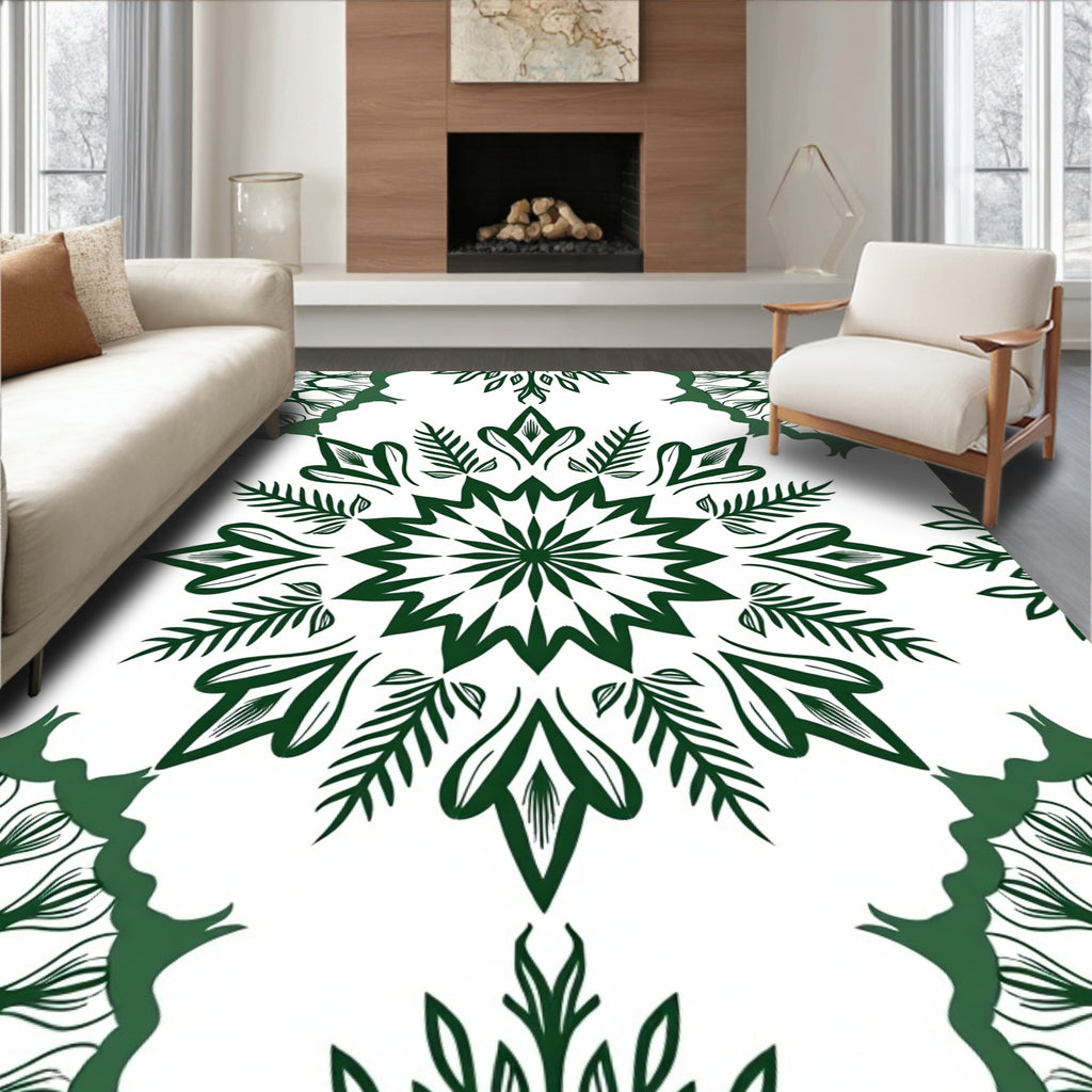 Deep Green Radial Starburst Mandala Rug