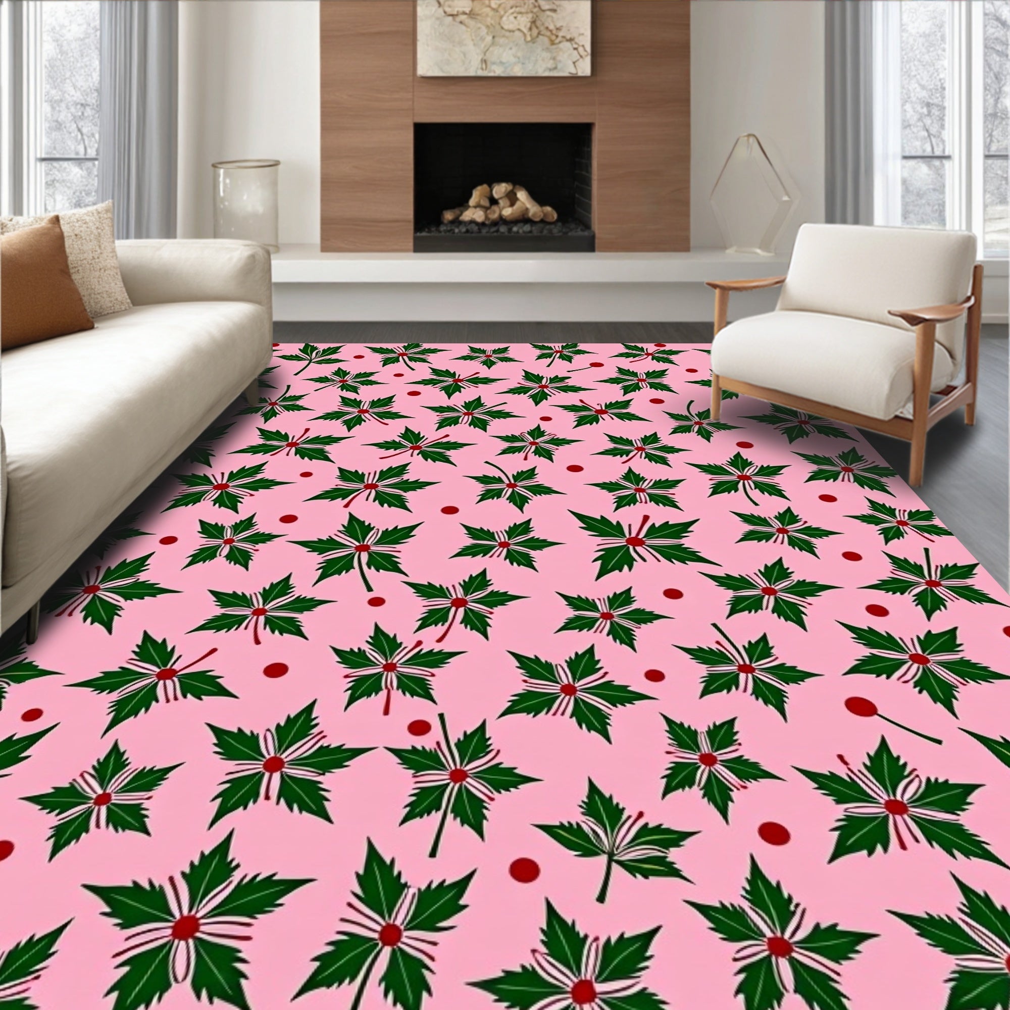 Pink Holly Berries Scatter Rug