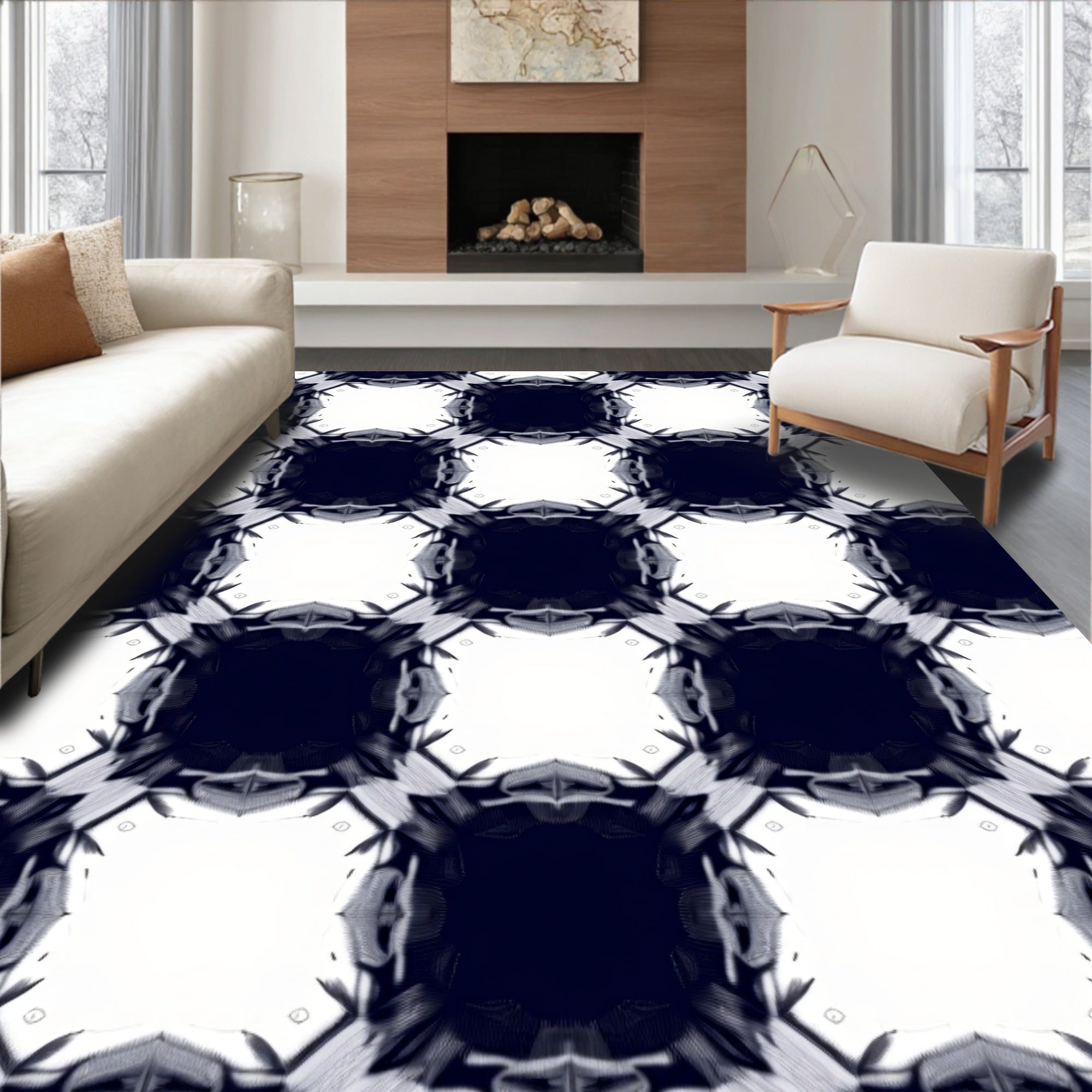Monochrome Grid Medallion Rug
