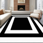 Bold Black White Concentric Squares Rug