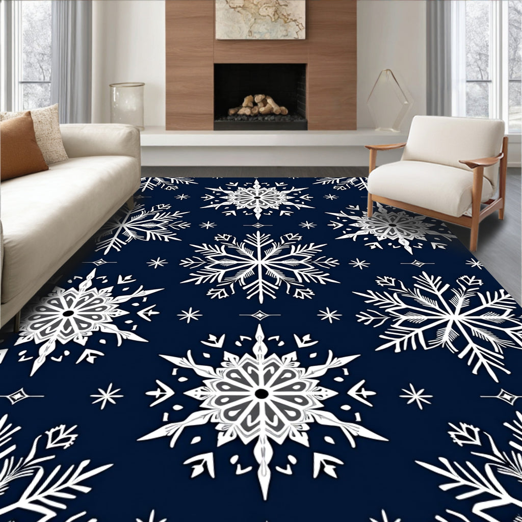 Navy White Snowflake Cluster Rug