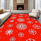 Bright Red White Floral Snowflakes Rug