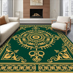 Emerald Gold Medallion Ornate Border Rug