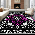 Bold Pink Black Floral Medallion Rug