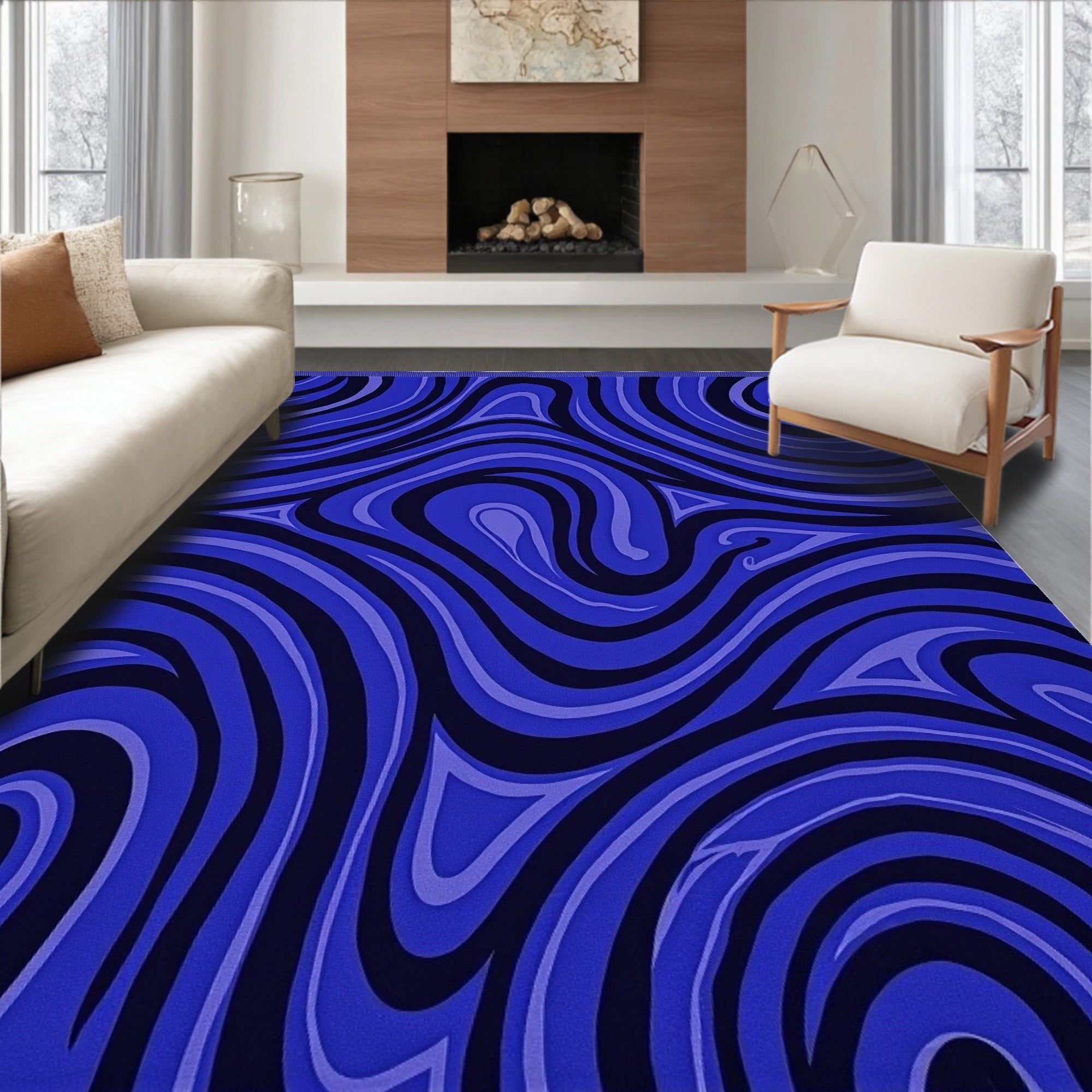 Vibrant Royal Blue Swirl Rug