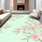 Pink Blossom Branches Pale Aqua Background Rug