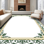 Ornate Green Leaf Scroll Border Rug