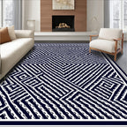 Navy White Geometric Maze Rug