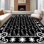 Black White Floral Starburst Border Rug
