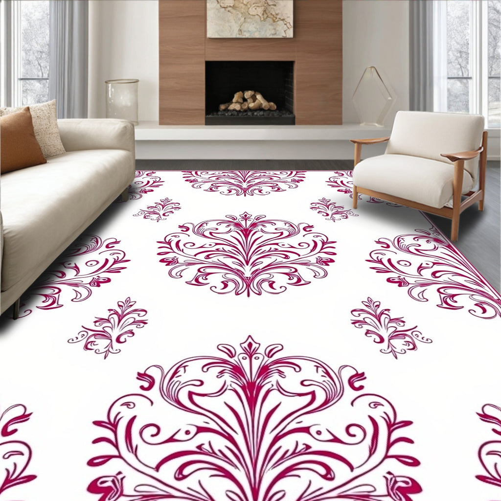 Crimson Floral Acanthus Scroll Rug