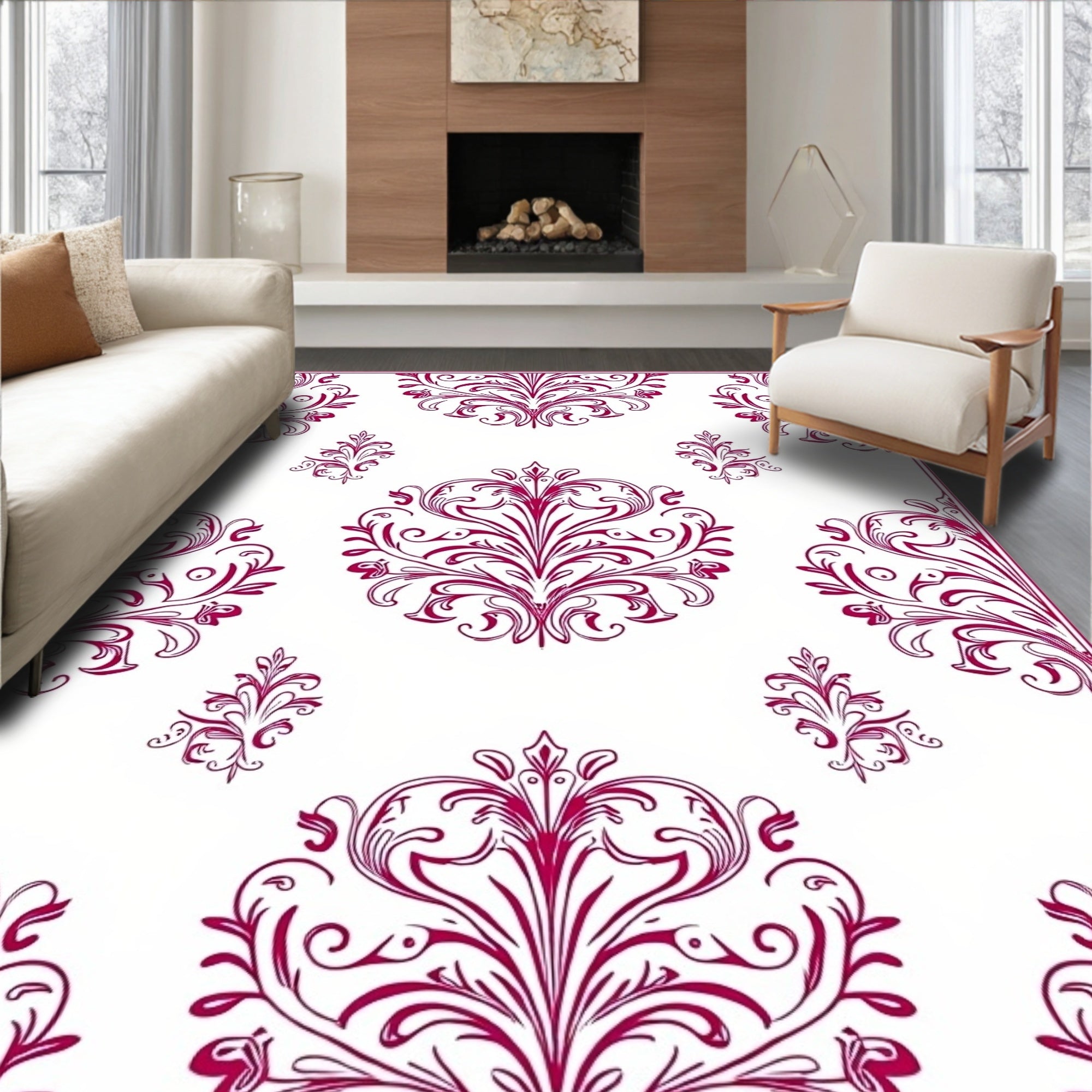 Crimson Floral Acanthus Scroll Rug