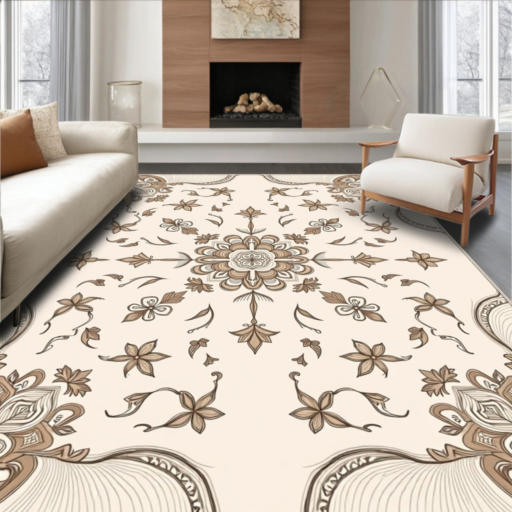 Sepia Floral Mandala Corner Detail Rug