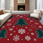 Festive Green Trees Snowflake Collection Rug