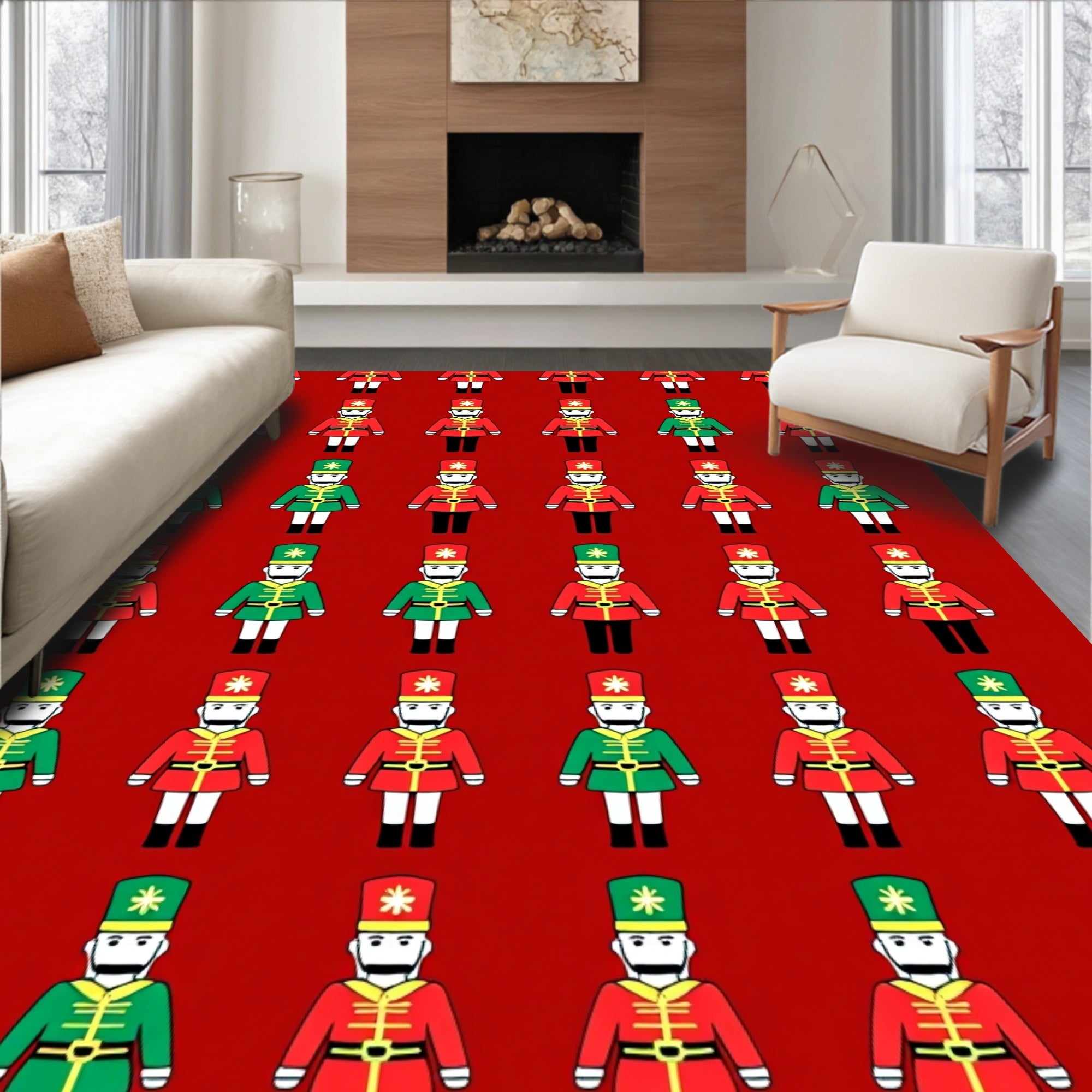 Holiday Nutcracker Red Green soldiers Rug