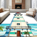 Coastal Lighthouse Beach Seaside Scene Rug