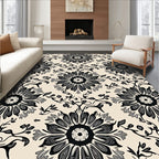 Black Ivory Floral Vine Arabesque Rug