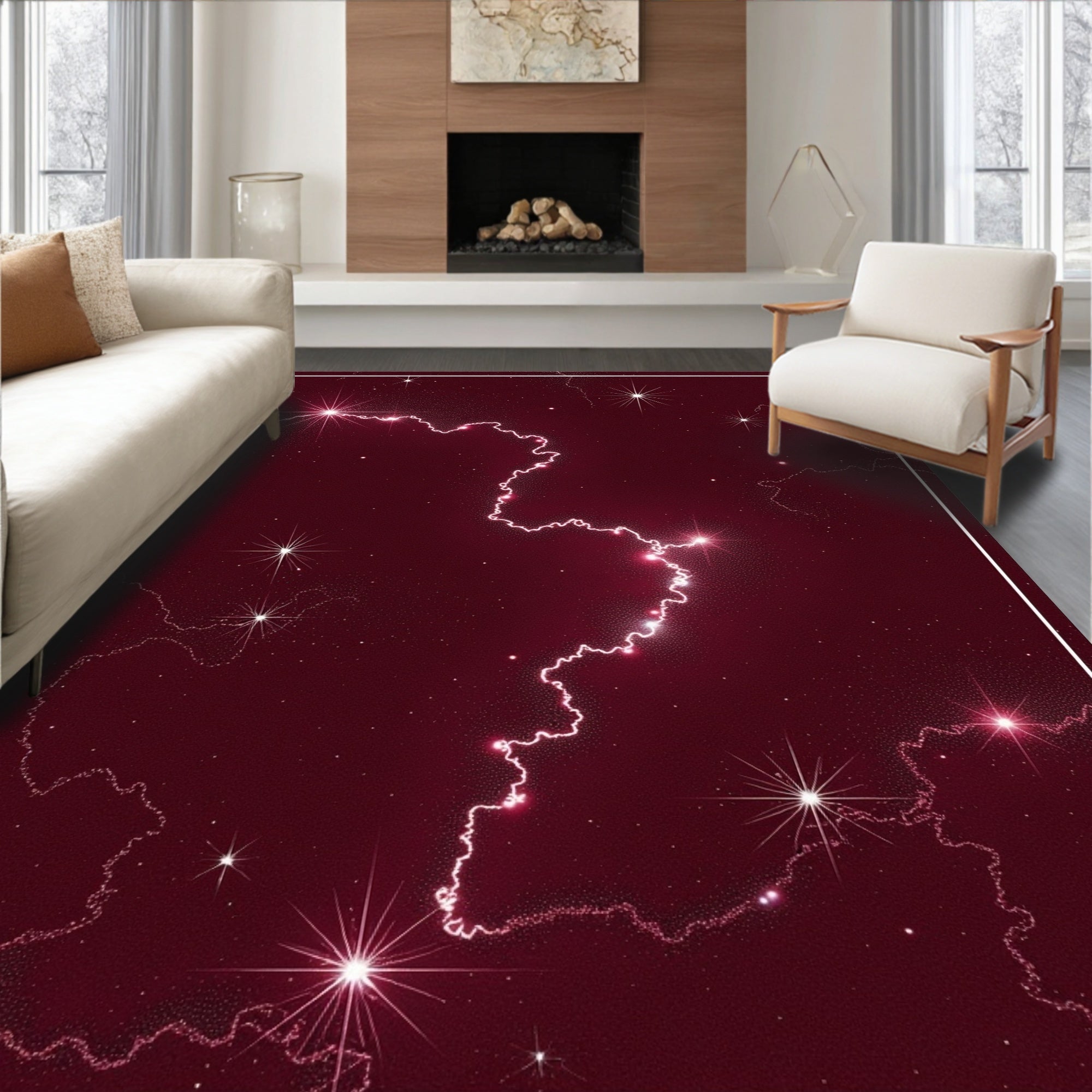 Cosmic Crimson Nebula Starry Rug