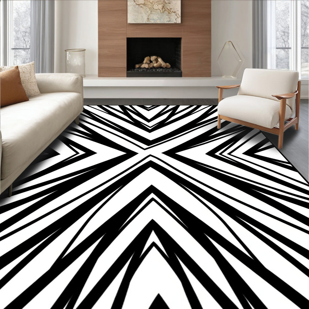Sharp Black White Diagonal Strike Rug