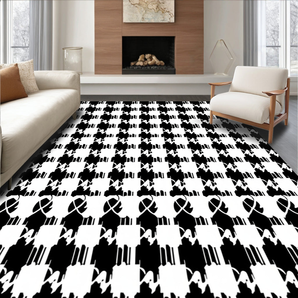 Black White Houndstooth Geometric Composition Rug